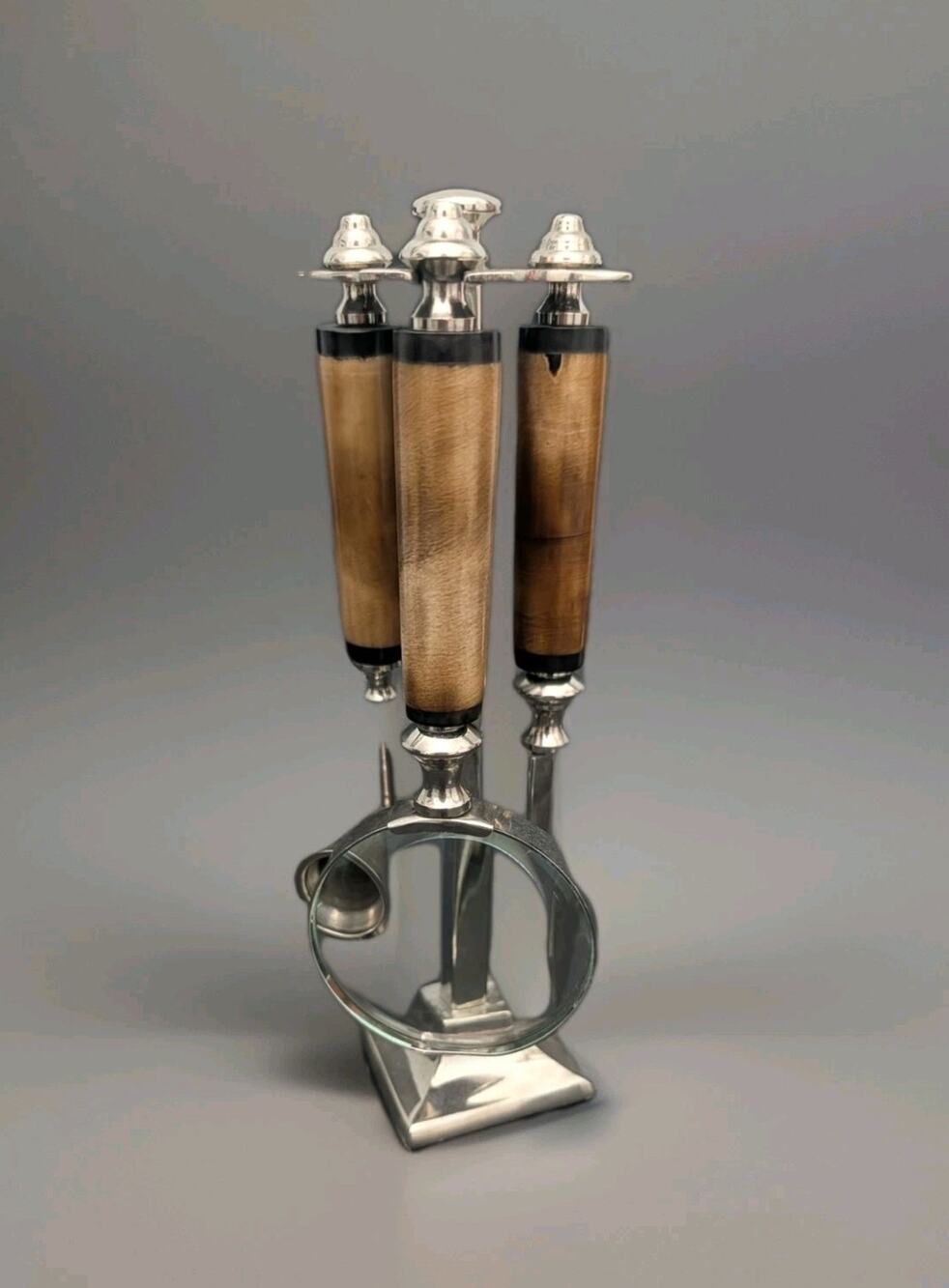 Desk Set Magnifying Glass, Letter Opener, Candle Snuffer w/ Chrome Stand 9.5"